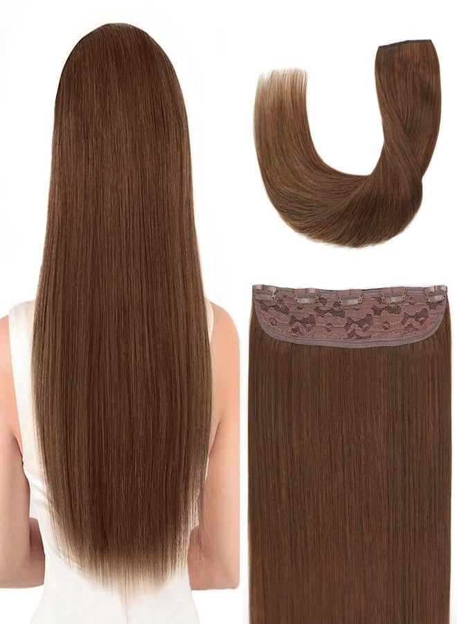 Winsky Hair Extensions Real Human Hair - One Piece Light Brown Remy Hair Extensions Clip on 80gram for Women (18inch, #6) - Image 1